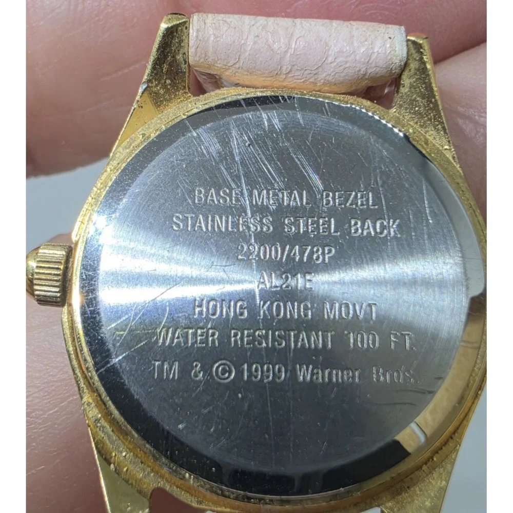 Vintage Armitron Tweety Bird Quartz Watch Women Gold Tone Pink Face And Band